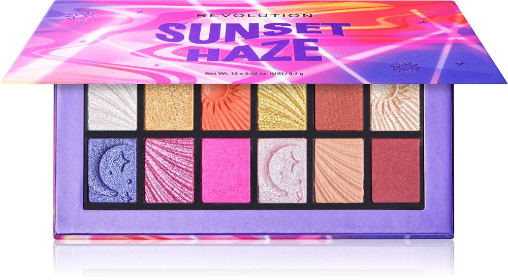 Палетка теней Revolution Sunset Haze матовая, перламутровая и блестящая, 12 x 0,7 г